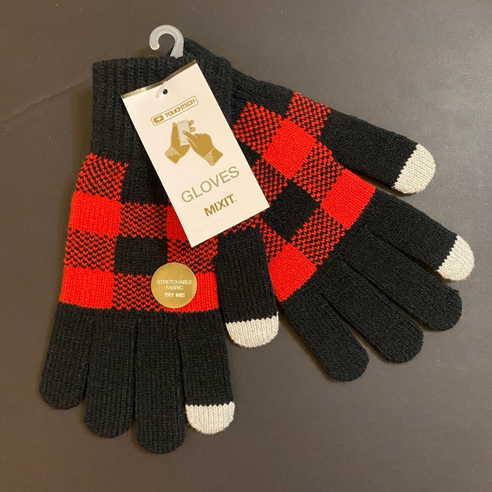 Mixit TouchTech Black and Red Plaid Gloves